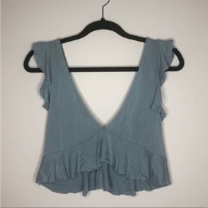 4/15$ Kimchi Blue Dusty Blue flowy crop top